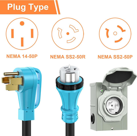 50 Amp 100FT Generator Cord and Power Inlet Box Combo Kit