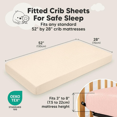 KeaBabies 2-Pack Muslin Crib Sheets for Boy, Girl, 52x28 Fitted (Cameo)
