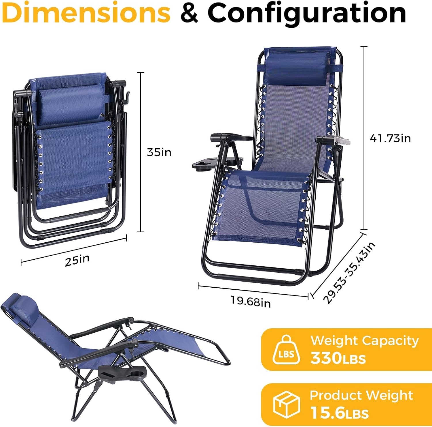 NEWBULIG Zero Gravity Chairs Set of 4, Folding Lounge Recliner Chair