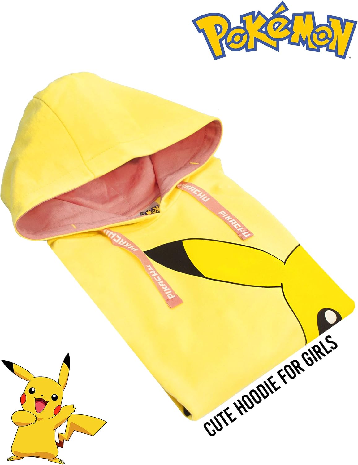 Pokemon Hoodie Girls Kids Yellow Pikachu Hooded Jumper Sweater