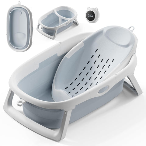 CheerTry 4-in-1 Collapsible Baby Bathtub for Newborn & Toddler 0-24M (Blue)
