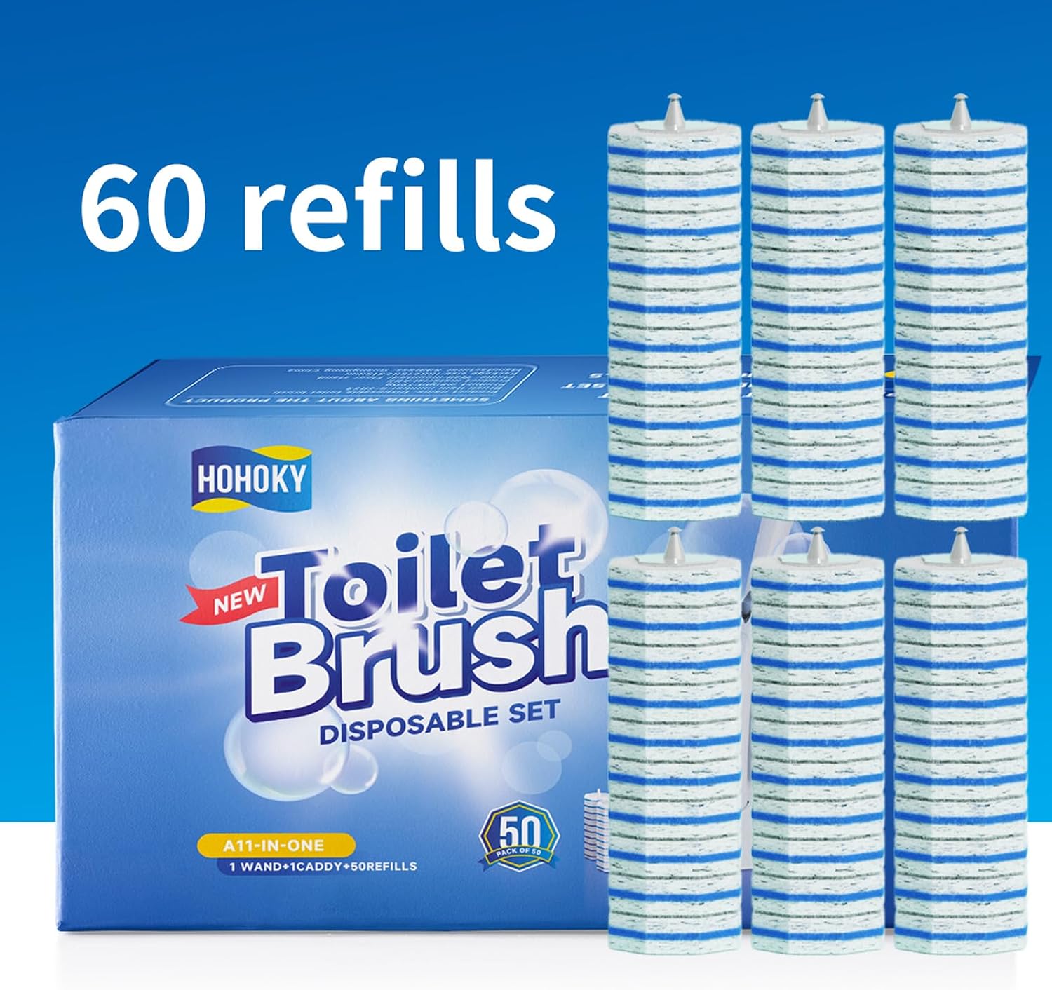 60pc Refills Disposable Toilet mats Brush Cleaning System, Toilet Cleaning Brush, 60 Replacement Brush Heads, No Handle or Base，Toliet Refills,Toilet Bowl Clean Refill Pads,Toilet Scrubber Refill