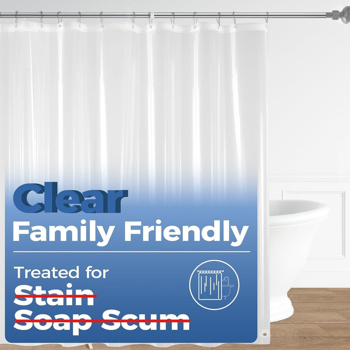 downluxe Shower Curtain Liner, PEVA Plastic Shower Liner with 3 Magnets, 72" x 72" Waterproof Bathroom Curtain, Clear, 1 Pack