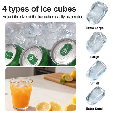 GSEICE Countertop Ice Maker Machine, 9 Ice Cubes Ready in 5 Mins, 12V Ice Maker in Car, 30lbs in 24Hrs, 4 Sizes Ice Support, Portable Ice Maker with Basket and Scoop, for Car/Home/Kitchen/Camping/RV