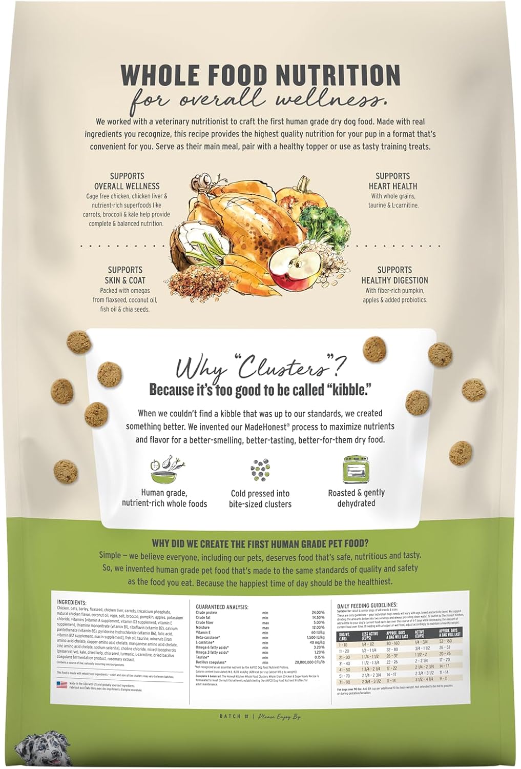 The Honest Kitchen Whole Grain Chicken & Superfoods Whole Food Clusters, Vet Crafted Human Grade Dry Dog Food, Skin, Coat, Digestion & Healthy Weight, 10 lb Bag