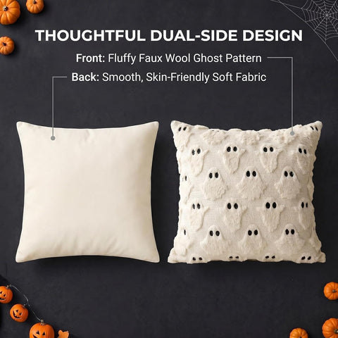 Halloween Pillow Covers 16x16 inch 2Pcs Beige Ghost Halloween Decor
