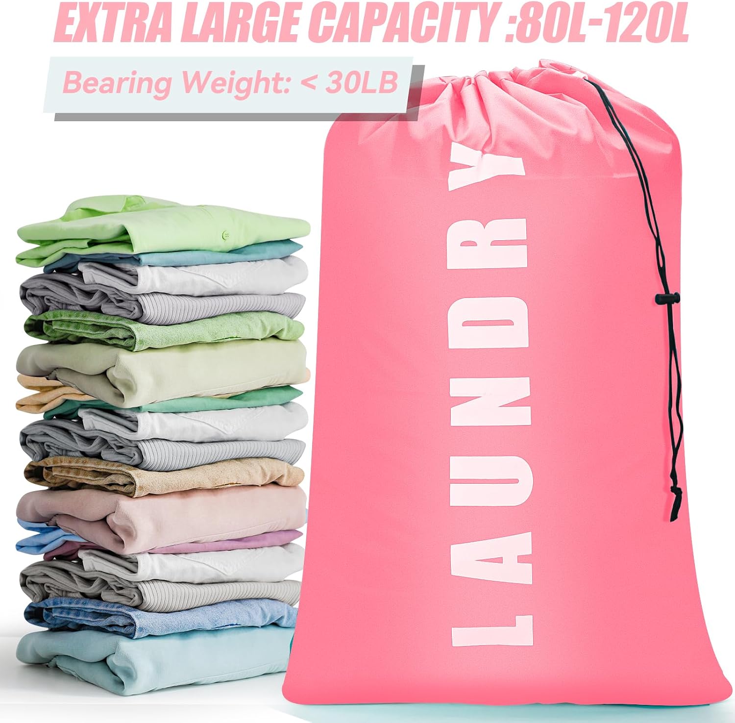 Isink Laundry Bag,2 Pack Travel Laundry Bags for Dirty Clothes,Large Laundry Bags for Camping & Traveling,Dirty Clothes Travel Bag,24" x 36" (Cyan + Pink)