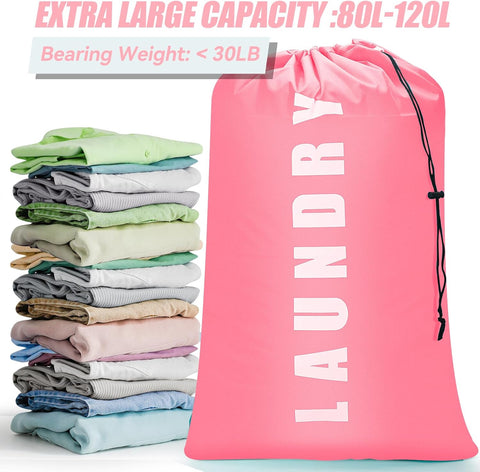 Isink Laundry Bag,2 Pack Travel Laundry Bags for Dirty Clothes,Large Laundry Bags for Camping & Traveling,Dirty Clothes Travel Bag,24" x 36" (Cyan + Pink)