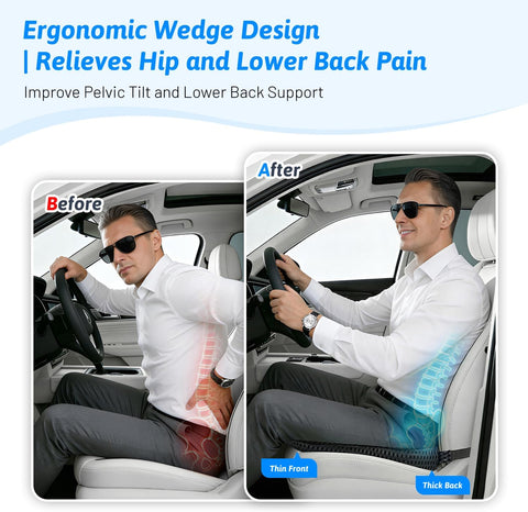 Wedge Car Seat Cushion for Driving for Better Visibility & Sciatica Relief