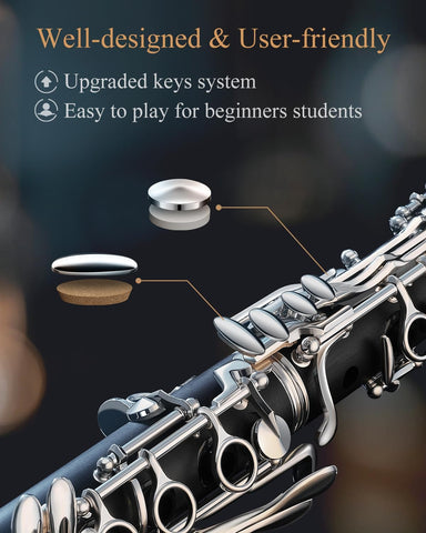 Eastar Upgraded Bb Ebonite Clarinet Intermediate, Silver, Full Kit, ECL-400