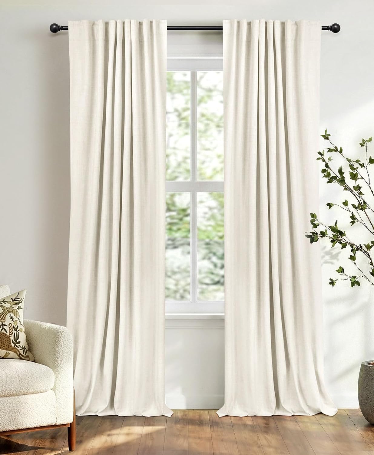 Beige White Total Blackout Curtains for Bedroom 84 Inches Long