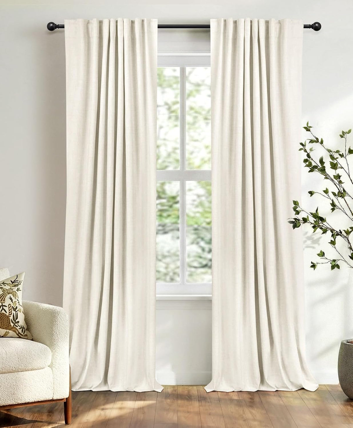 Beige White Total Blackout Curtains for Bedroom 84 Inches Long