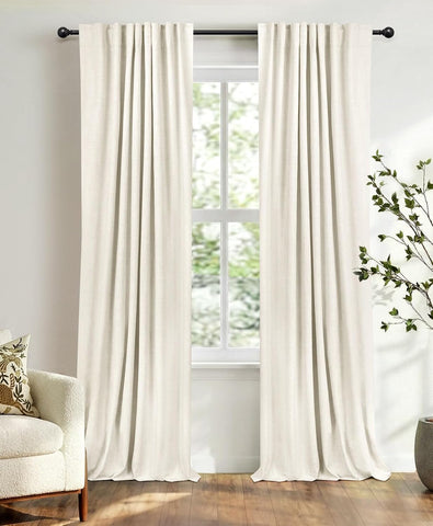 Beige White Total Blackout Curtains for Bedroom 84 Inches Long
