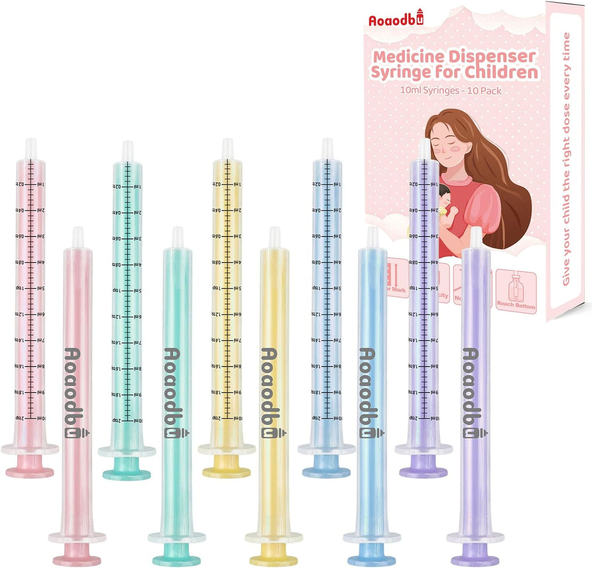 Baby Medicine Dispenser 10ML Syringe For Children,10ML Oral Syringes, Liquid Plastic Syringe Without Needle,Leak proof Dosing Tools,5 Uniquely Colour Syringes - 10 Pack