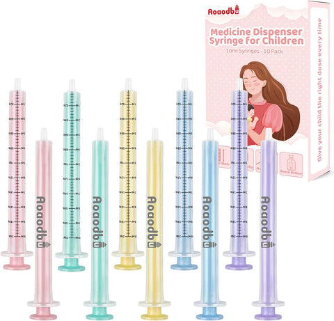 Baby Medicine Dispenser 10ML Syringe For Children,10ML Oral Syringes, Liquid Plastic Syringe Without Needle,Leak proof Dosing Tools,5 Uniquely Colour Syringes - 10 Pack
