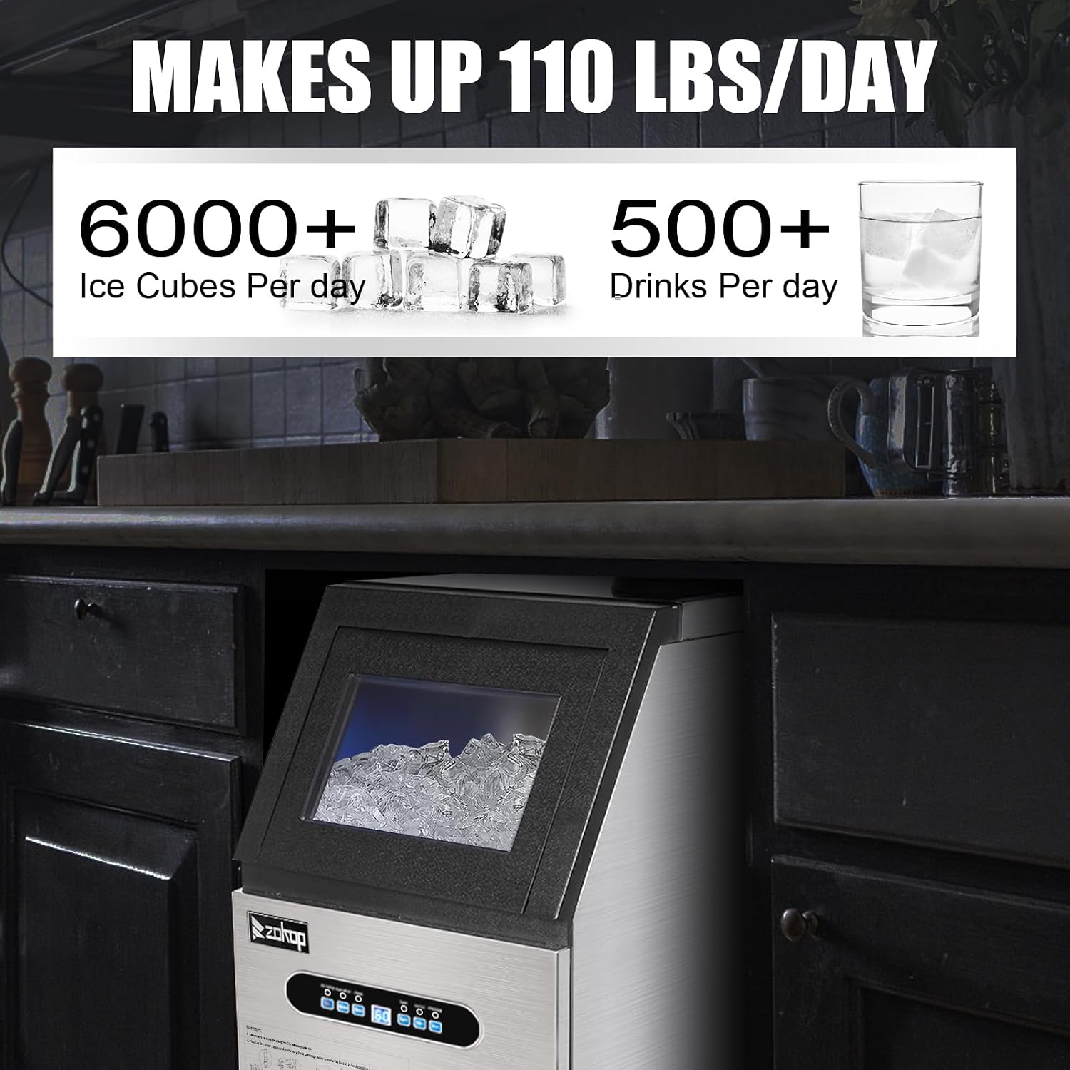 Winado Commercial Ice Maker 110LBS/24H, Freestanding Ice Maker Machine