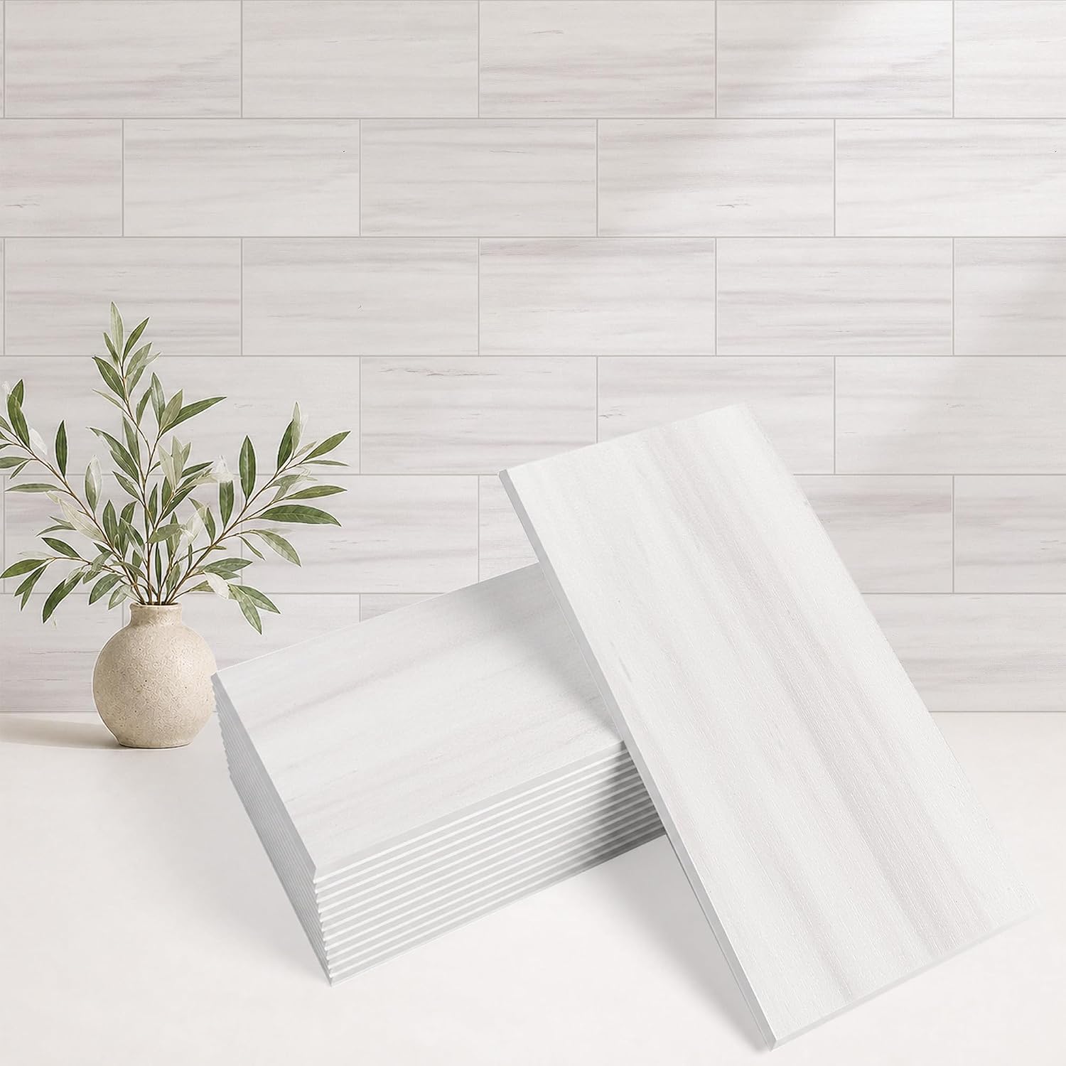 StyloVue 4 Pieces Peel and Stick Backsplash for Kitchen, 3" x 6" PVC Subway Tile 2026 Upgraded Dolomite Mist Backsplash Stick on Tile Elevate Kitchen Fireplace RV