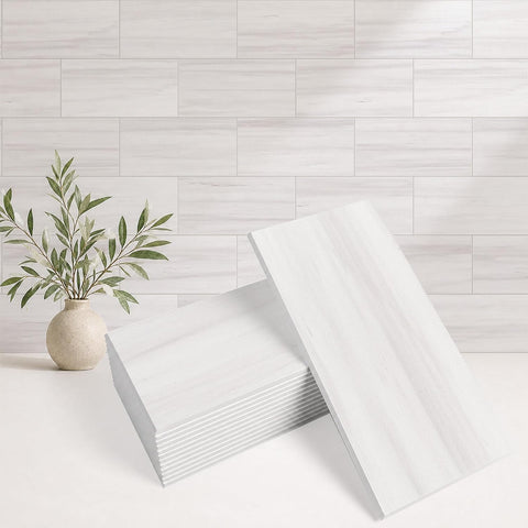 StyloVue 4 Pieces Peel and Stick Backsplash for Kitchen, 3" x 6" PVC Subway Tile 2026 Upgraded Dolomite Mist Backsplash Stick on Tile Elevate Kitchen Fireplace RV