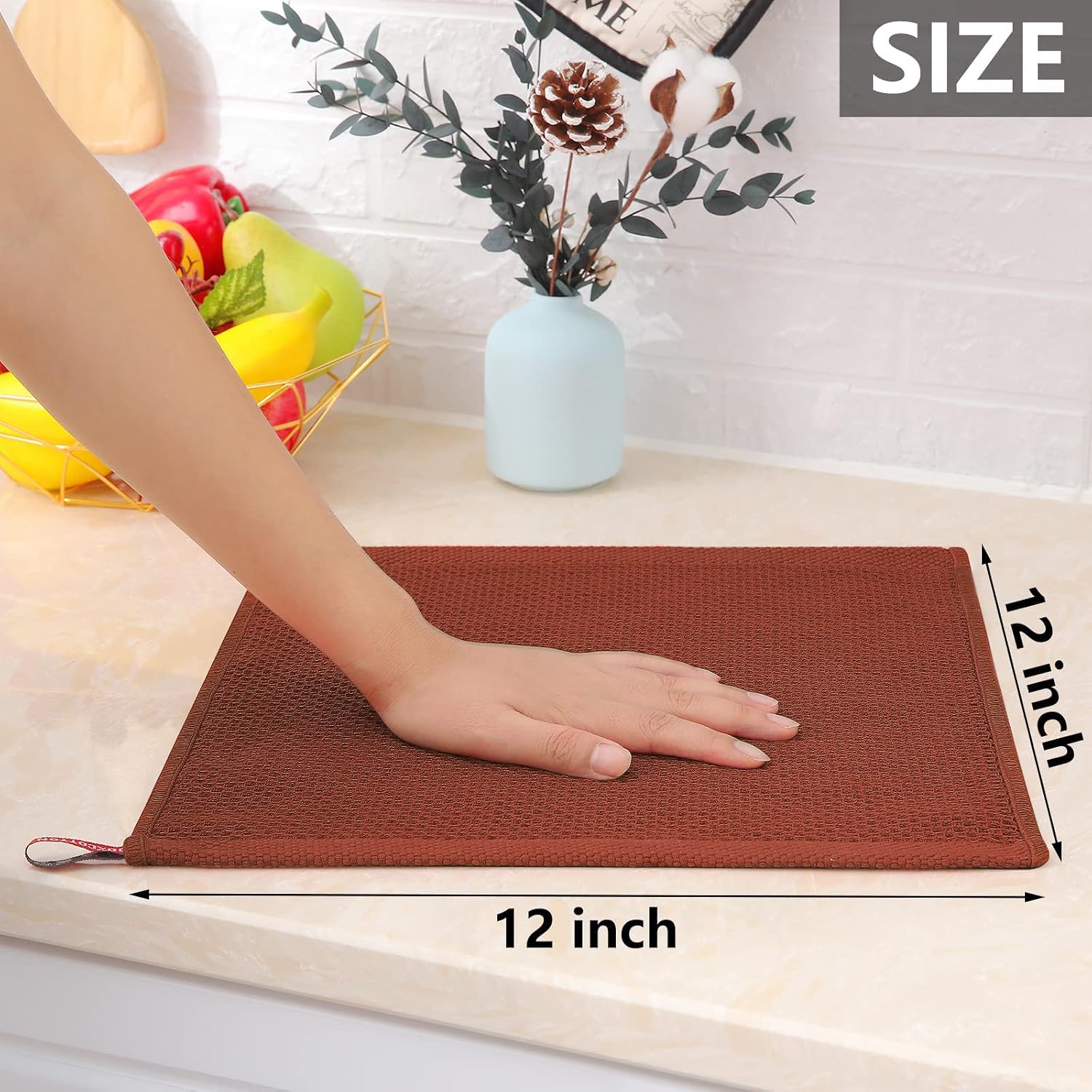 Homaxy 100% Cotton Waffle Weave Kitchen Dish Cloths 12-Pack, Rust