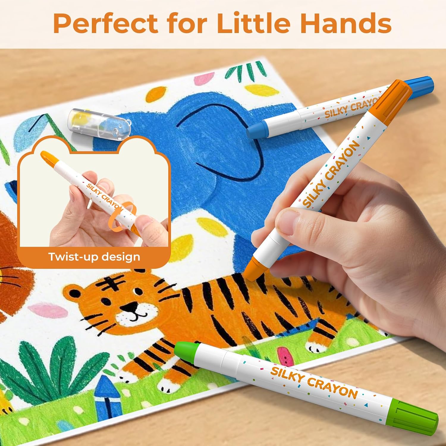JUPITEARTH Silky Crayons for Toddlers 1-3, Twist & Non-Toxic, 12 Colors