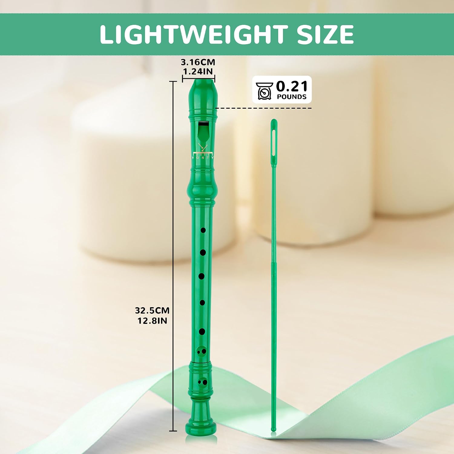 Soprano Recorder Instrument for Kids Students 8-Hole Flute Baroque Fingering with Cleaning Rod for School Beginners, Green Standard