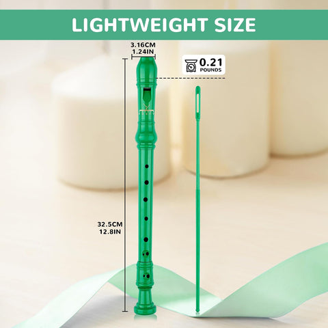 Soprano Recorder Instrument for Kids Students 8-Hole Flute Baroque Fingering with Cleaning Rod for School Beginners, Green Standard