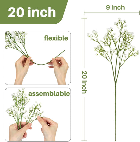 Sukh 20 Babys Breath Artificial Flowers - White Fake Gypsophila for Wedding