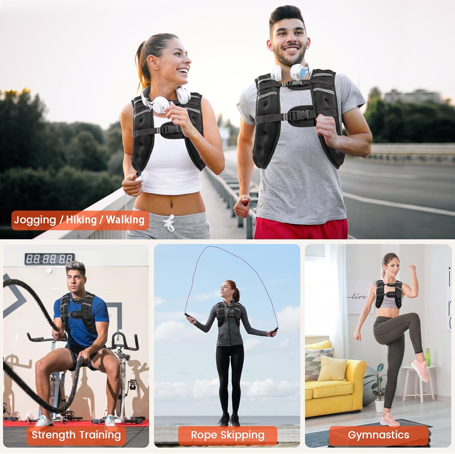 Poudee Weighted Vest, 6lb/8lb/10lb/12lb/16lb/20lb/25lb/30lb Weight Vest for Men Women, Body Weight Vests Adjustable with Reflective Stripe for Strength Training, Running, Workout, Jogging, Walking