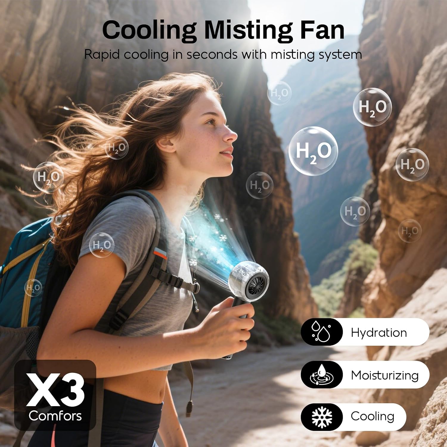 Misting Fan Portable, 15000RPM Personal Handheld Fan 6000mAh for Travel