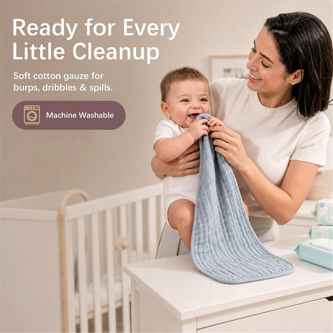 Ease Cubs 12 Pack Muslin Burp Cloths Large 100% Cotton Hand Washcloths, Baby Essentials Absorbent and Soft Burping Rags for Newborn Registry, 20" X10", Slate, Grey and Navy Series
