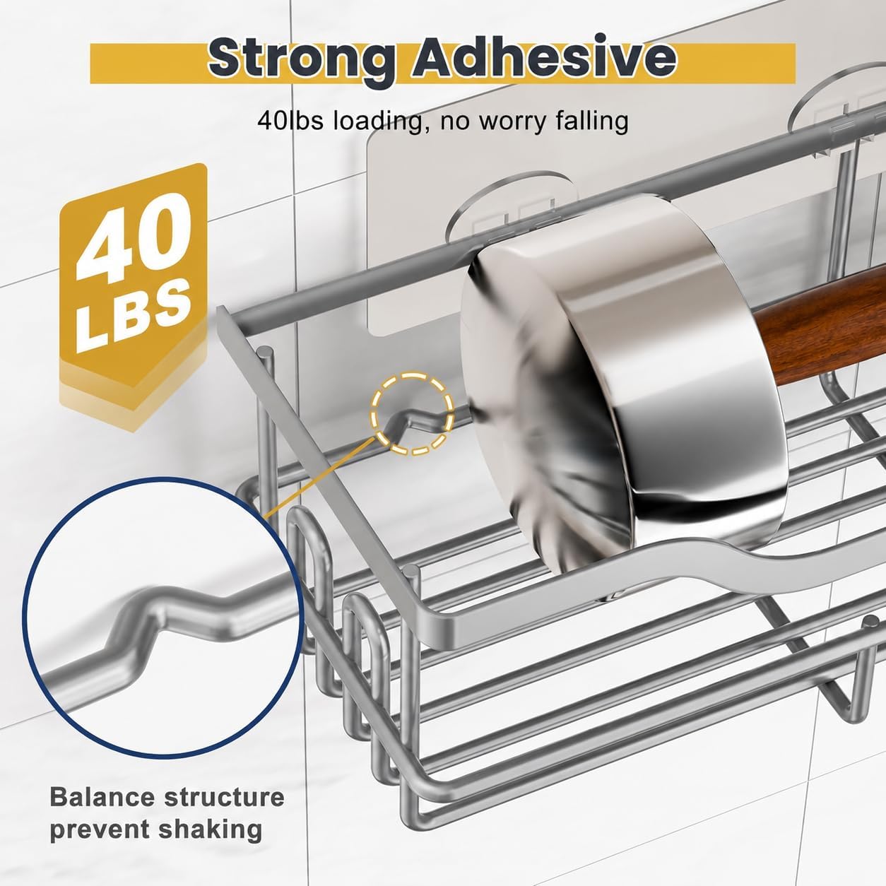 OMAIRA 3-Pack Shower Caddy with Soap Holder, Adhesive Rustproof No-drill Strudy Loading Inside Shower Organizer Shelves Rack Storage Bathroom Organization for Smooth Wall Glass Tile, Grey