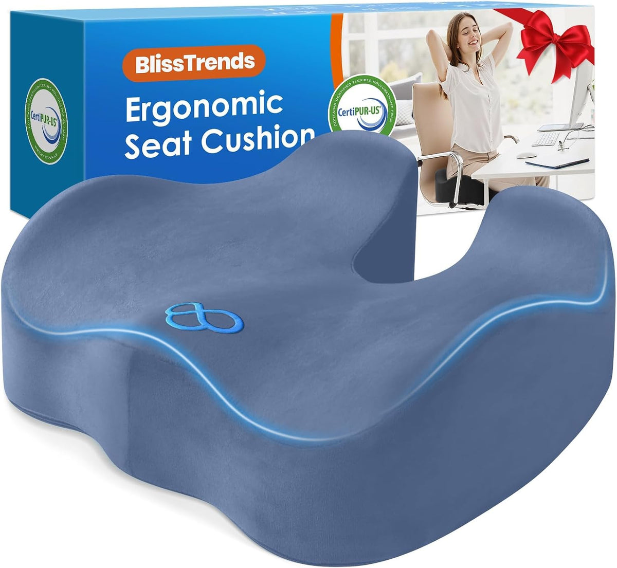 BlissTrends Memory Foam Seat Cushion for Office Chair & Car Seat, LightBlue