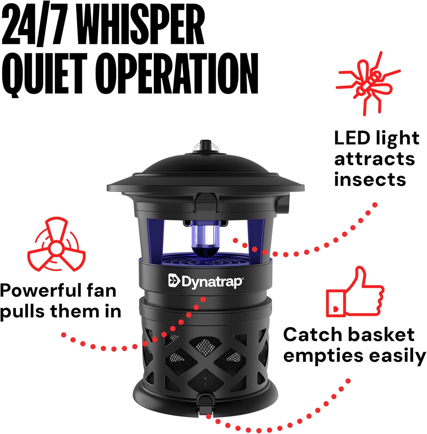 Dynatrap DT2030SR Fly Traps Outdoor - Mosquito & Flying Insect Killer for 1 Acre – Kills Mosquitoes, Flies, Gnats, Wasps - Bug Zapper Alternative - Black