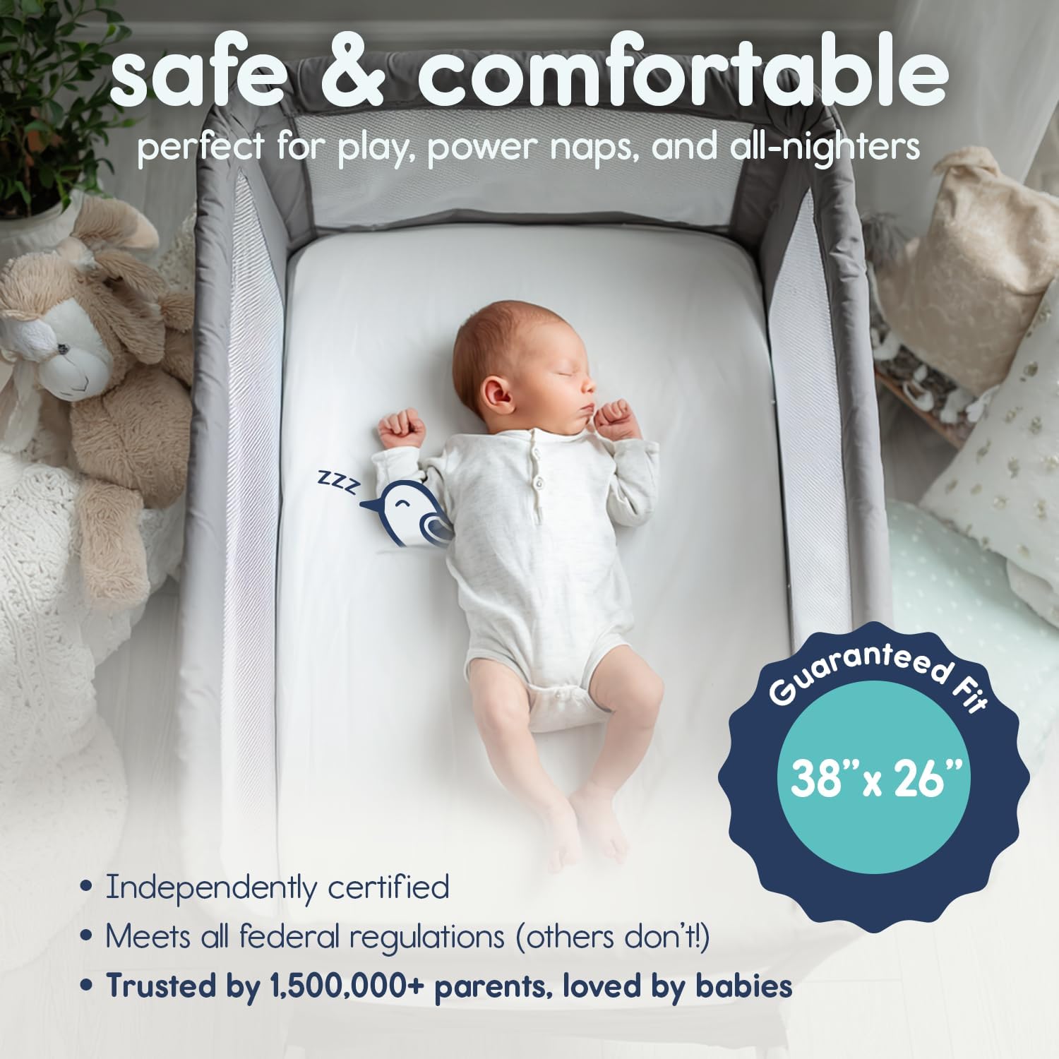 Hiccapop Playard Mattress Pad, Pack and Play Mattress with Carry Bag, 1.25"