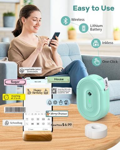 N12 Label Maker Machine with 1 Tape Bluetooth Label Printer, Green