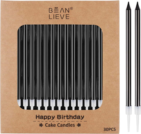 BEAN LIEVE 30-Count Black Long Thin Birthday Candles, Cake Candles, Birthday Parties, Wedding Decorations, Party Candles, Cake Decorations