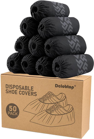 Shoe Covers Disposable Non-Slip - Black Shoe Covers for Indoors,50Pcs Booties for Shoe cover,Fits Up To 11 US Men and 13 US Women Size,Non-Woven Fabric