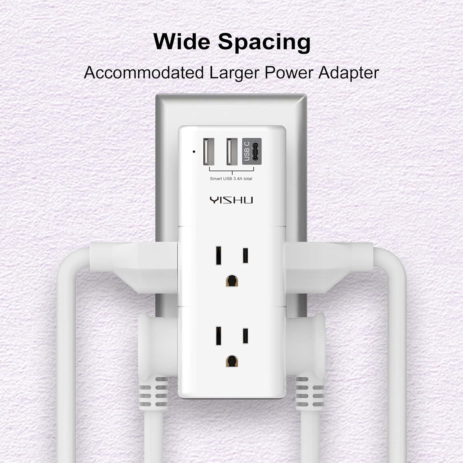USB Multi Plug Outlet Extender - YISHU Surge Protector with Rotating Plug, 6 AC Plug Extender with 3 USB Ports, 3-Sided Swivel Power Strip Best Ideal Stocking Stuffers for Adults