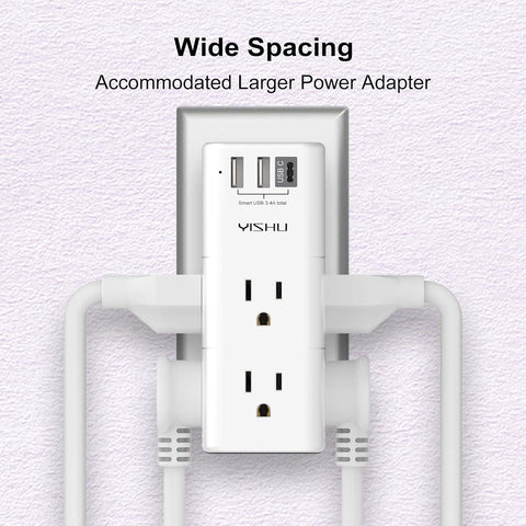 USB Multi Plug Outlet Extender - YISHU Surge Protector with Rotating Plug, 6 AC Plug Extender with 3 USB Ports, 3-Sided Swivel Power Strip Best Ideal Stocking Stuffers for Adults