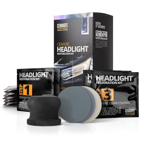 CERAKOTE® Ceramic Headlight Restoration Kit – Guaranteed To Last As Long As You Own Your Vehicle – Brings Headlights Back to Like New Condition - No Power Tools Required - 10 Wipe Kit