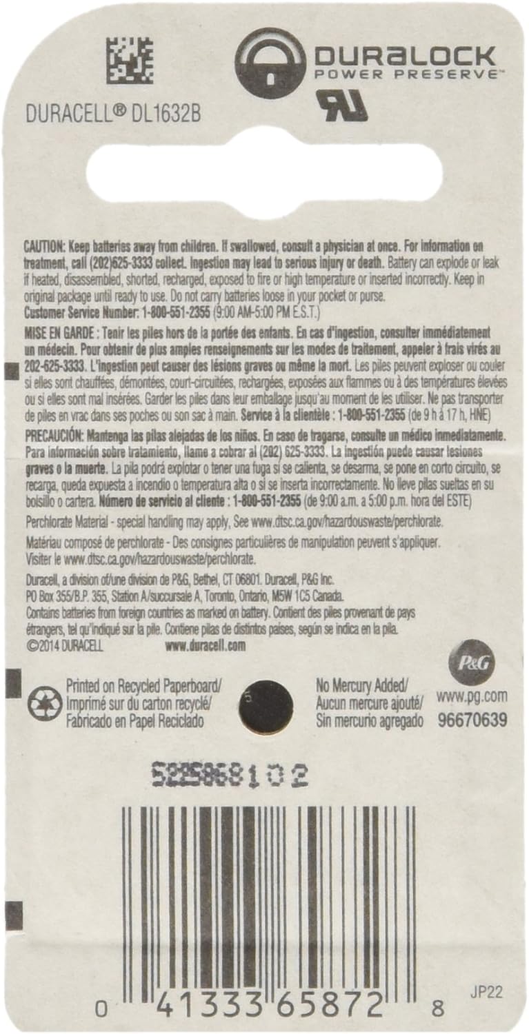 2 Pcs Duracell CR1632 1632 Car Remote Batteries