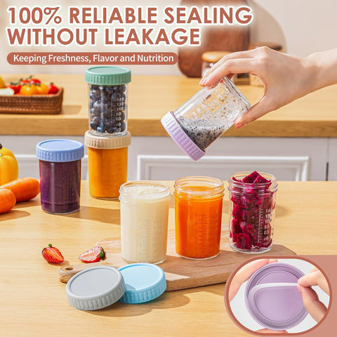 DRKIO 6 pcs Baby Food Storage Containers 8 Oz Small Glass Jars with Lids