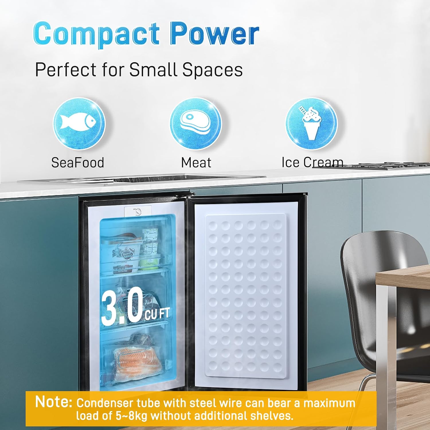 Anypro 3 Cu.Ft Compact Mini Upright Freezer with 3 Pull-down Drawer Doors and Adjustable Thermostat, Single Door Small Deep Standing Freezer Rapid Cooling for Home, Office, Dorm, Garage, Silver