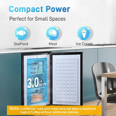 Anypro 3 Cu.Ft Compact Mini Upright Freezer with 3 Pull-down Drawer Doors and Adjustable Thermostat, Single Door Small Deep Standing Freezer Rapid Cooling for Home, Office, Dorm, Garage, Silver