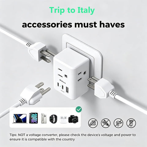 2 Pack Italy Travel Plug Adapter, Type L Power Adapter for Chile, Cuba, Ethiopia, Libya, San Marino, Syria, Uruguay, Vatican City, Travel Essentials