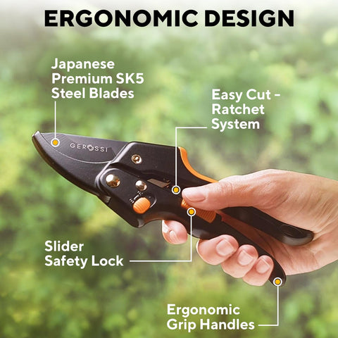 Gerossi Ratchet Pruning Shears Heavy Duty, Hand Pruners for Gardening