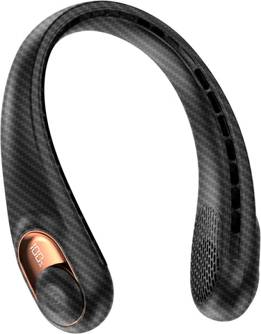 KIDEE Neck Fan Rechargeable, Portable Fan, Upgraded LED Display, 4000 mAh Battery Operated, 3 Speeds Adjustable Personal Wearable Fans for Women Men, Carbon Fiber Black