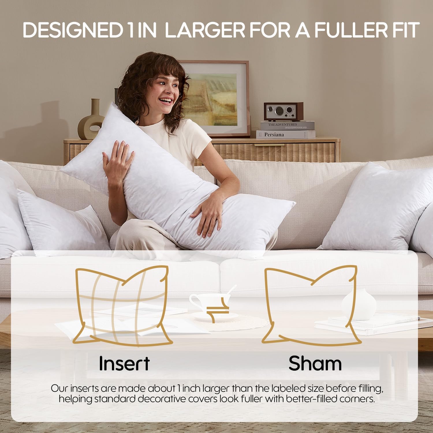 12x20 Feather Lumbar Pillow Inserts, Decorative Throw Pillow Inserts for Covers, Fuller Fit with Soft Support for Bed and Couch, Set of 2