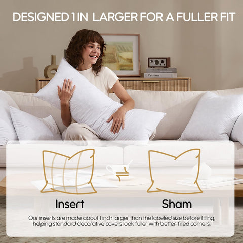 12x20 Feather Lumbar Pillow Inserts, Decorative Throw Pillow Inserts for Covers, Fuller Fit with Soft Support for Bed and Couch, Set of 2