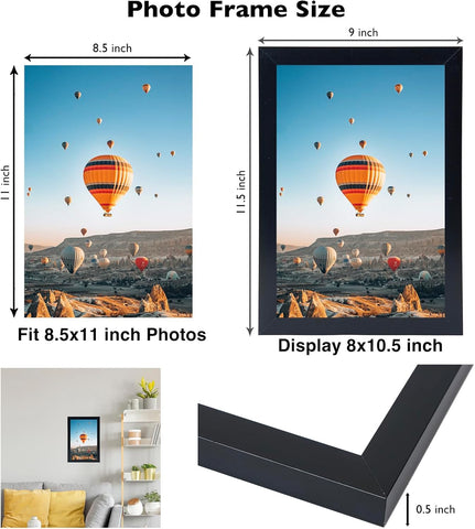 JCJMY 8.5x11 inch Picture Frame Black for Certificate Poster and Photo, Horizontal and Vertical Formats for Wall Hanging or Tabletop, 8.5x11 Frame with Shatter Resistant Plexiglass, Black